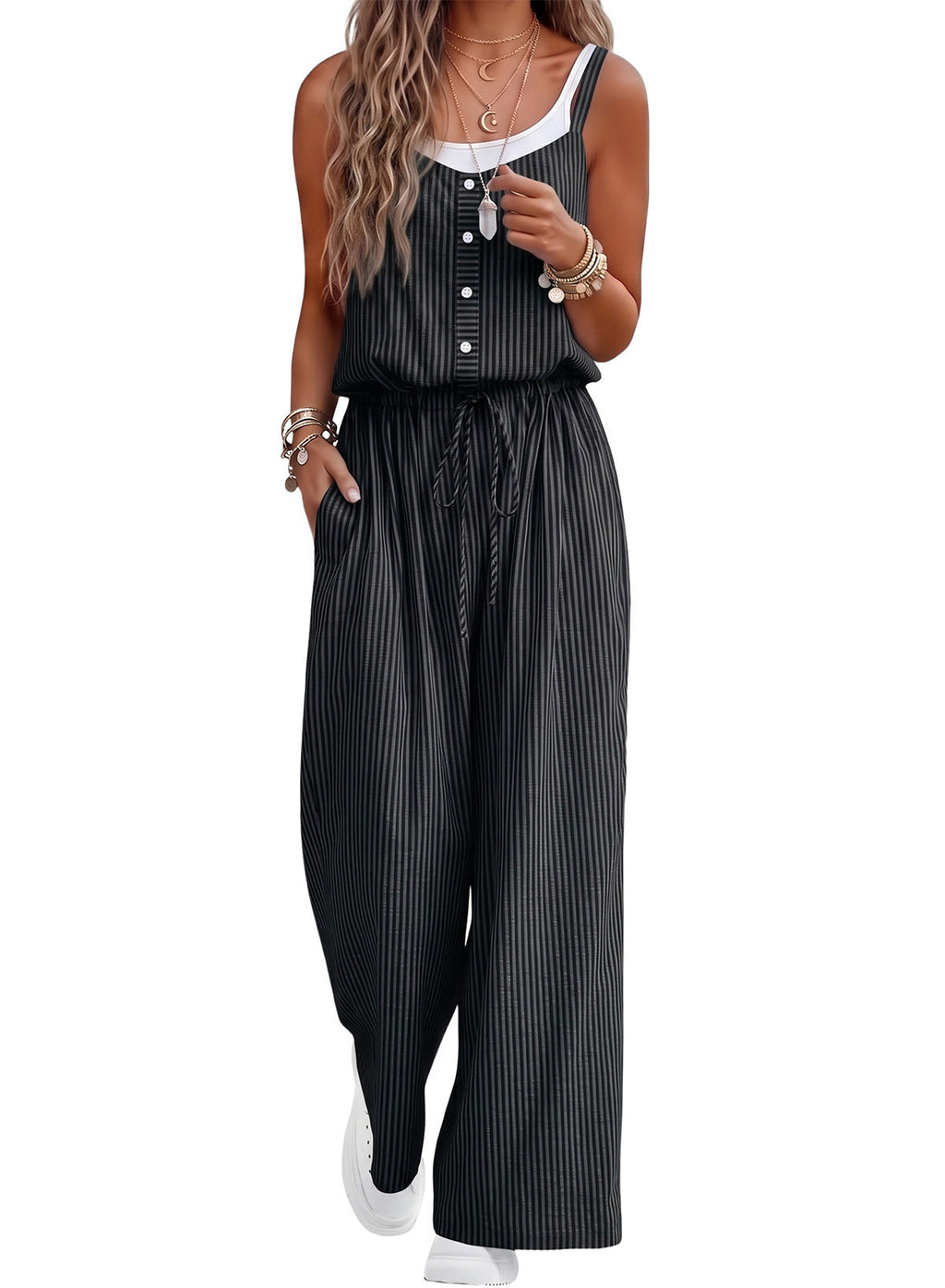 Dokotoo Women's Striped Sleeveless Jumpsuit Summer Rompers