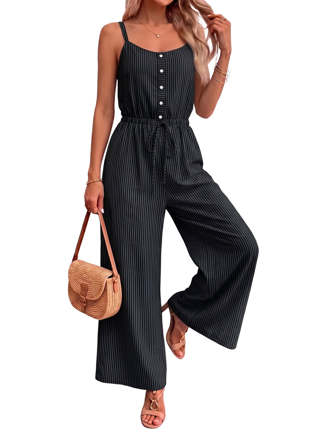 Dokotoo Women's Striped Sleeveless Jumpsuit Summer Rompers
