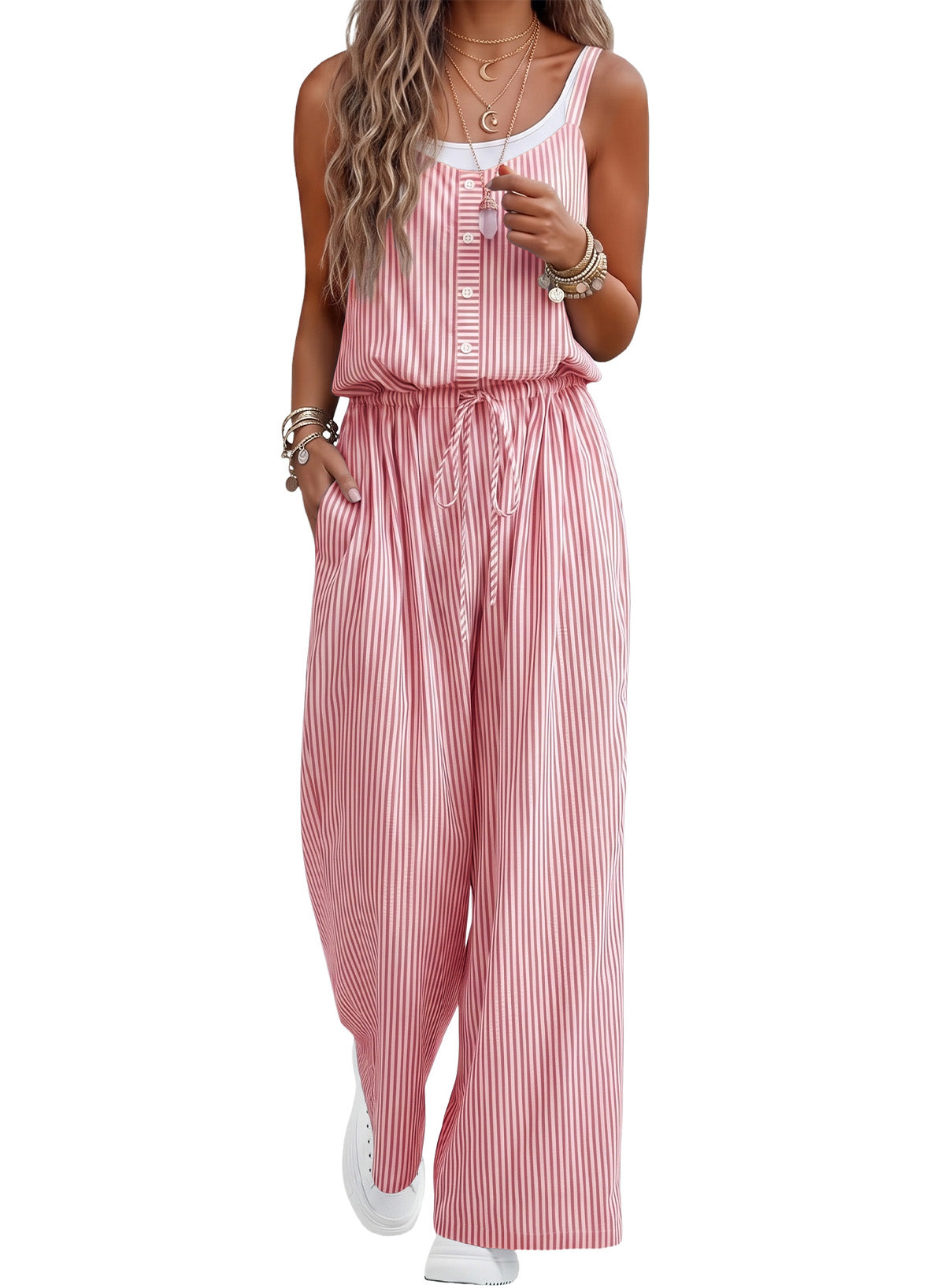 Dokotoo Women's Striped Sleeveless Jumpsuit Summer Rompers