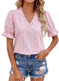 Dokotoo Women's Blouses Ruffle Puff Sleeve Boho Eyelet Dressy Casual Shirts
