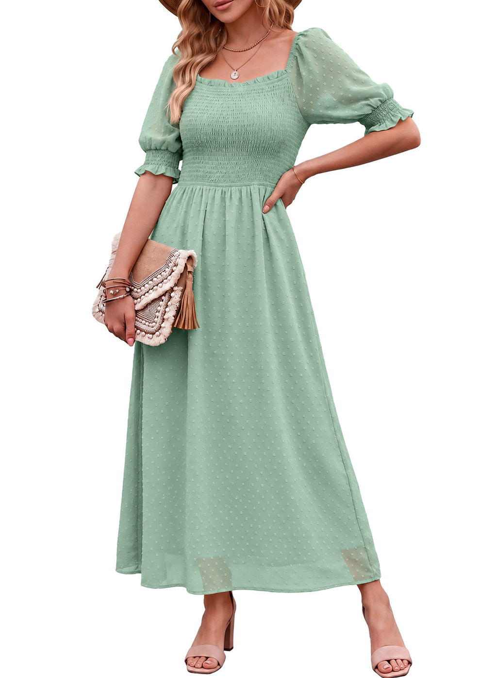 Dokotoo Womens Formal Dresses 2026 Summer Swiss Dot Maxi Dress