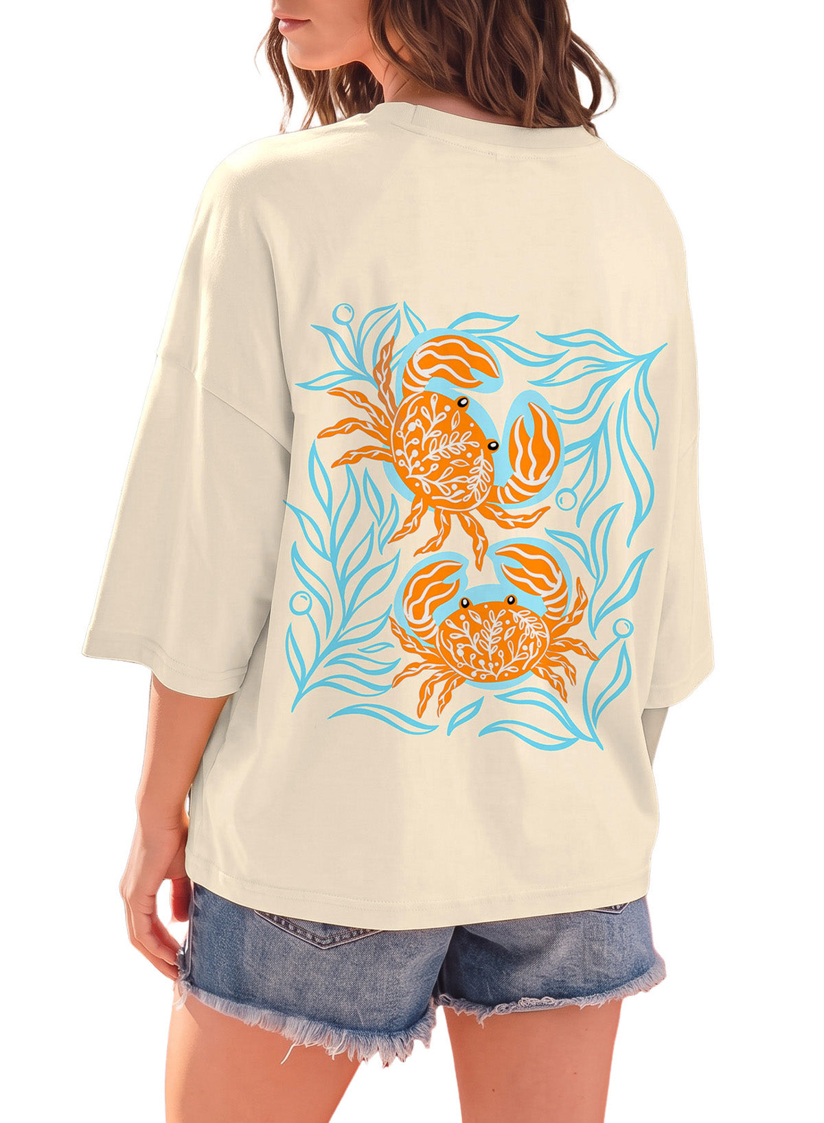 Dokotoo Oversized Graphic Tees for Women 3/4 Sleeve Summer Vintage T Shirts