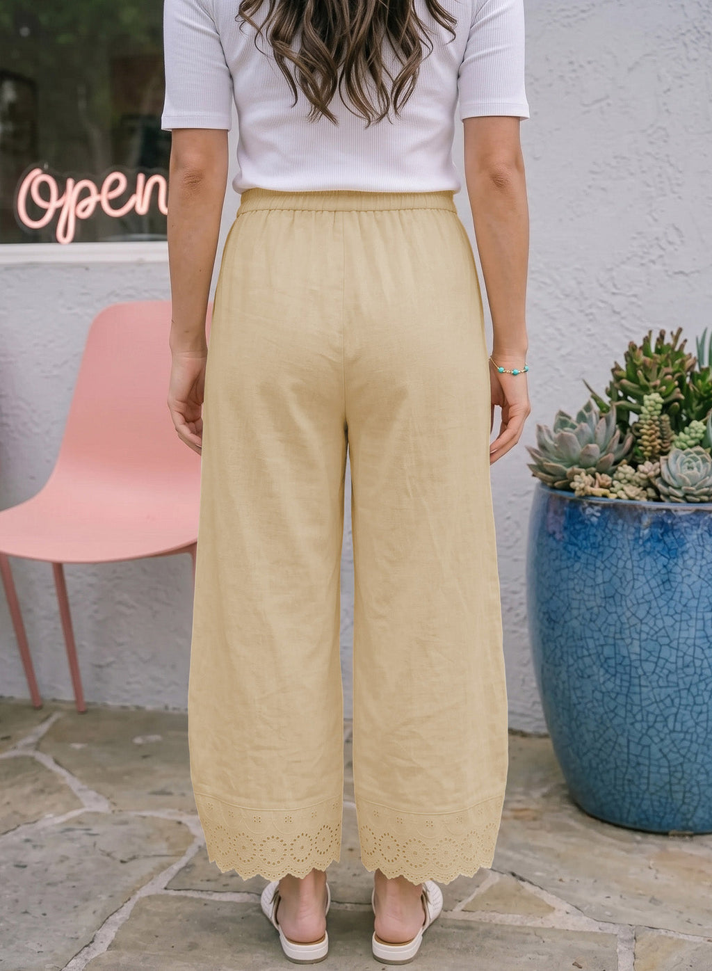 Dokotoo Cotton Harem Pants Women Wide Leg Flowy Casual Palazzo Trousers
