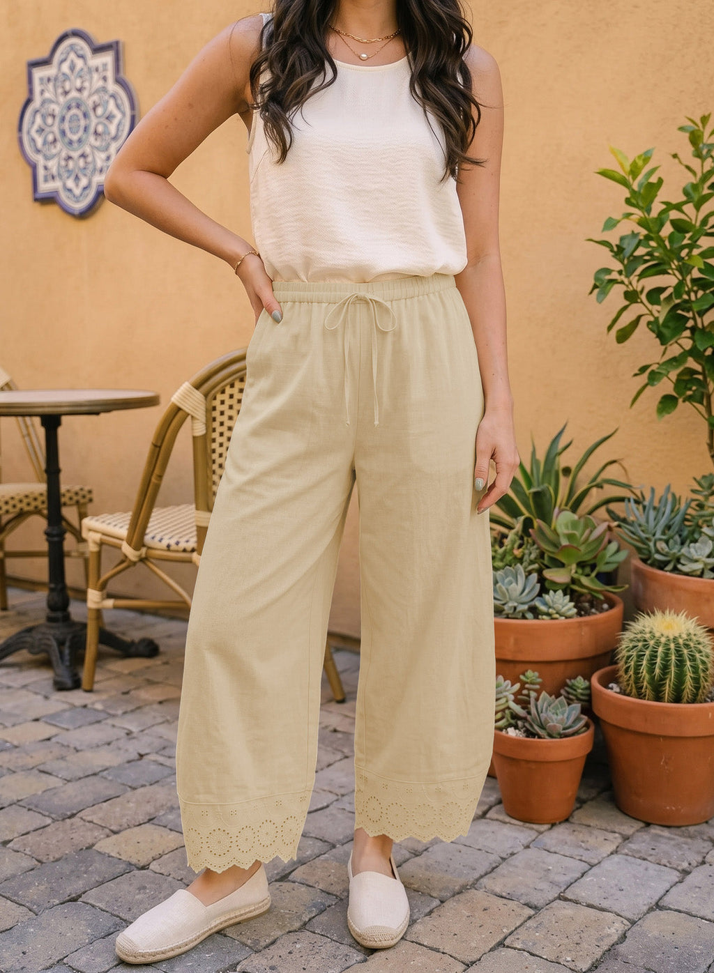 Dokotoo Cotton Harem Pants Women Wide Leg Flowy Casual Palazzo Trousers