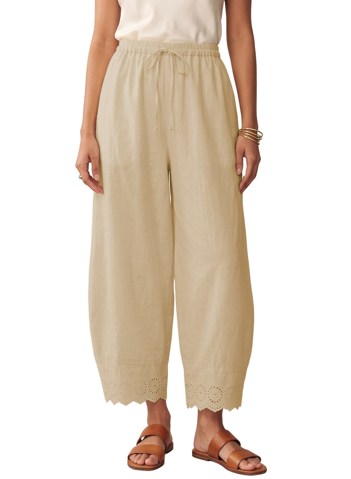Dokotoo Cotton Harem Pants Women Wide Leg Flowy Casual Palazzo Trousers