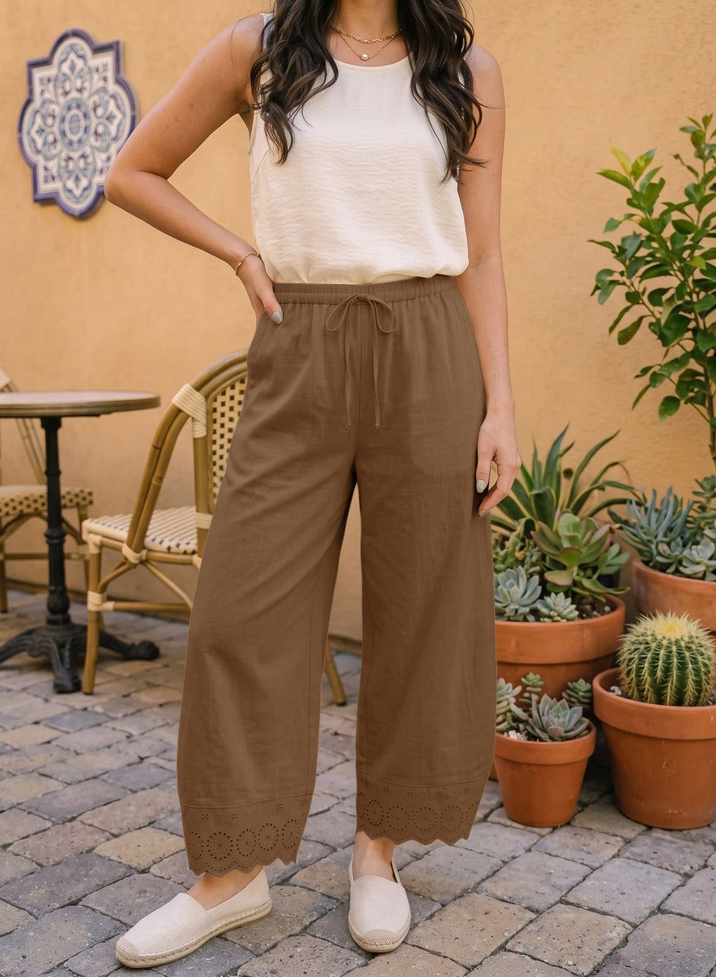 Dokotoo Cotton Harem Pants Women Wide Leg Flowy Casual Palazzo Trousers