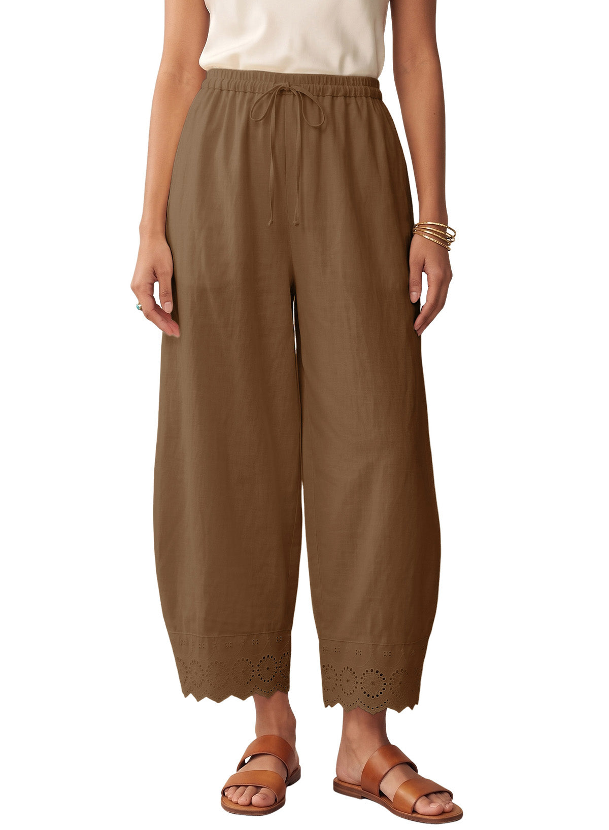 Dokotoo Cotton Harem Pants Women Wide Leg Flowy Casual Palazzo Trousers