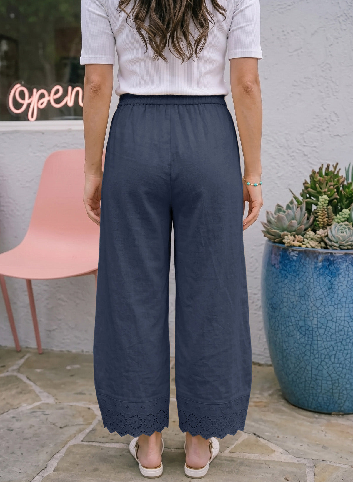 Dokotoo Cotton Harem Pants Women Wide Leg Flowy Casual Palazzo Trousers