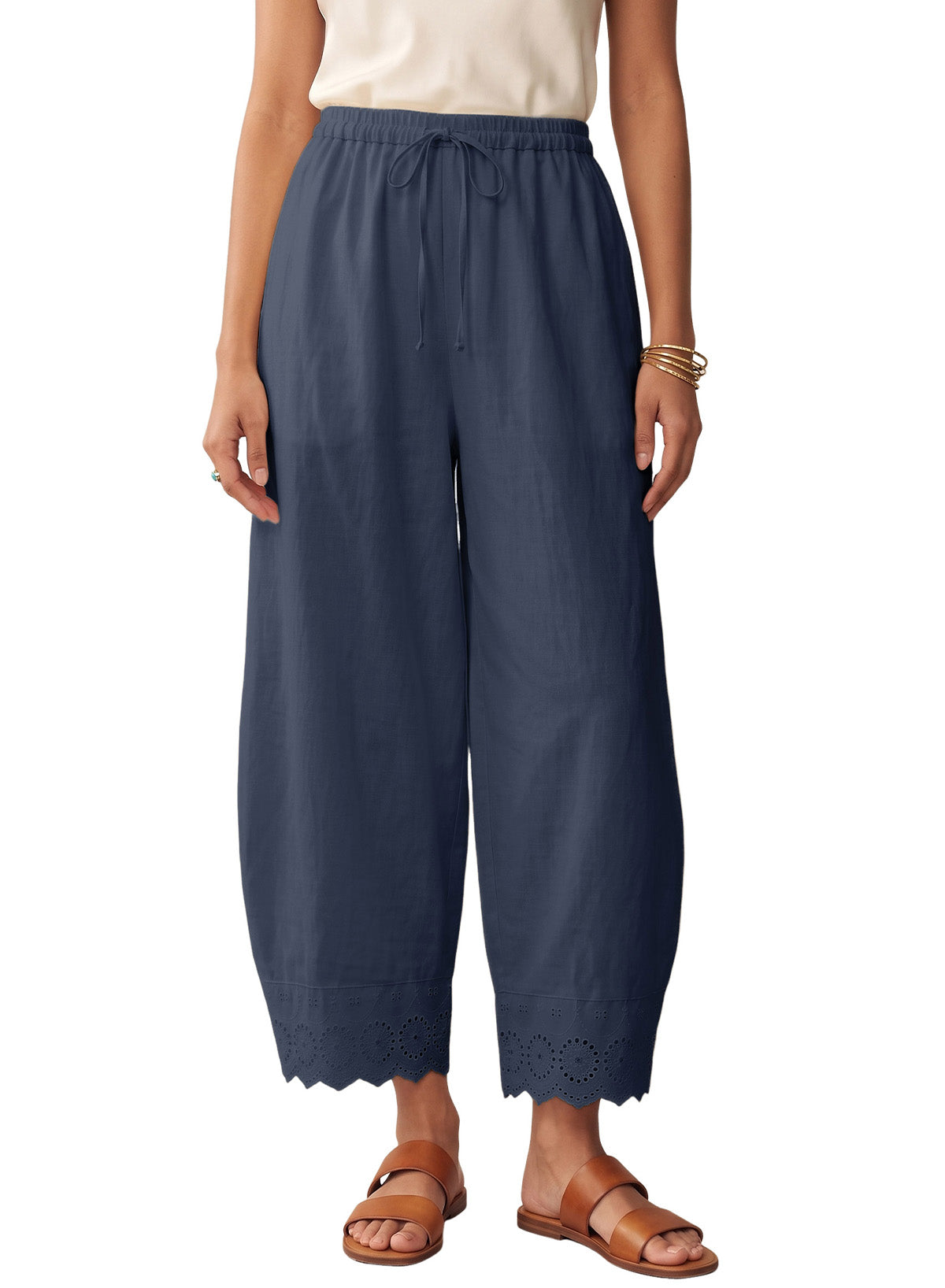 Dokotoo Cotton Harem Pants Women Wide Leg Flowy Casual Palazzo Trousers
