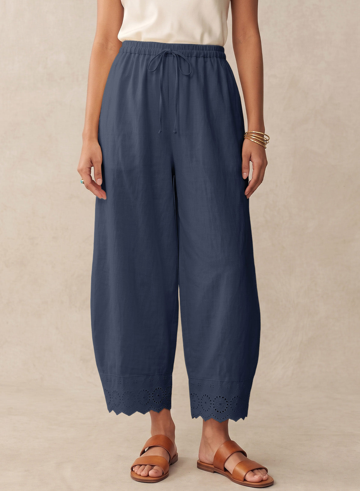 Dokotoo Cotton Harem Pants Women Wide Leg Flowy Casual Palazzo Trousers