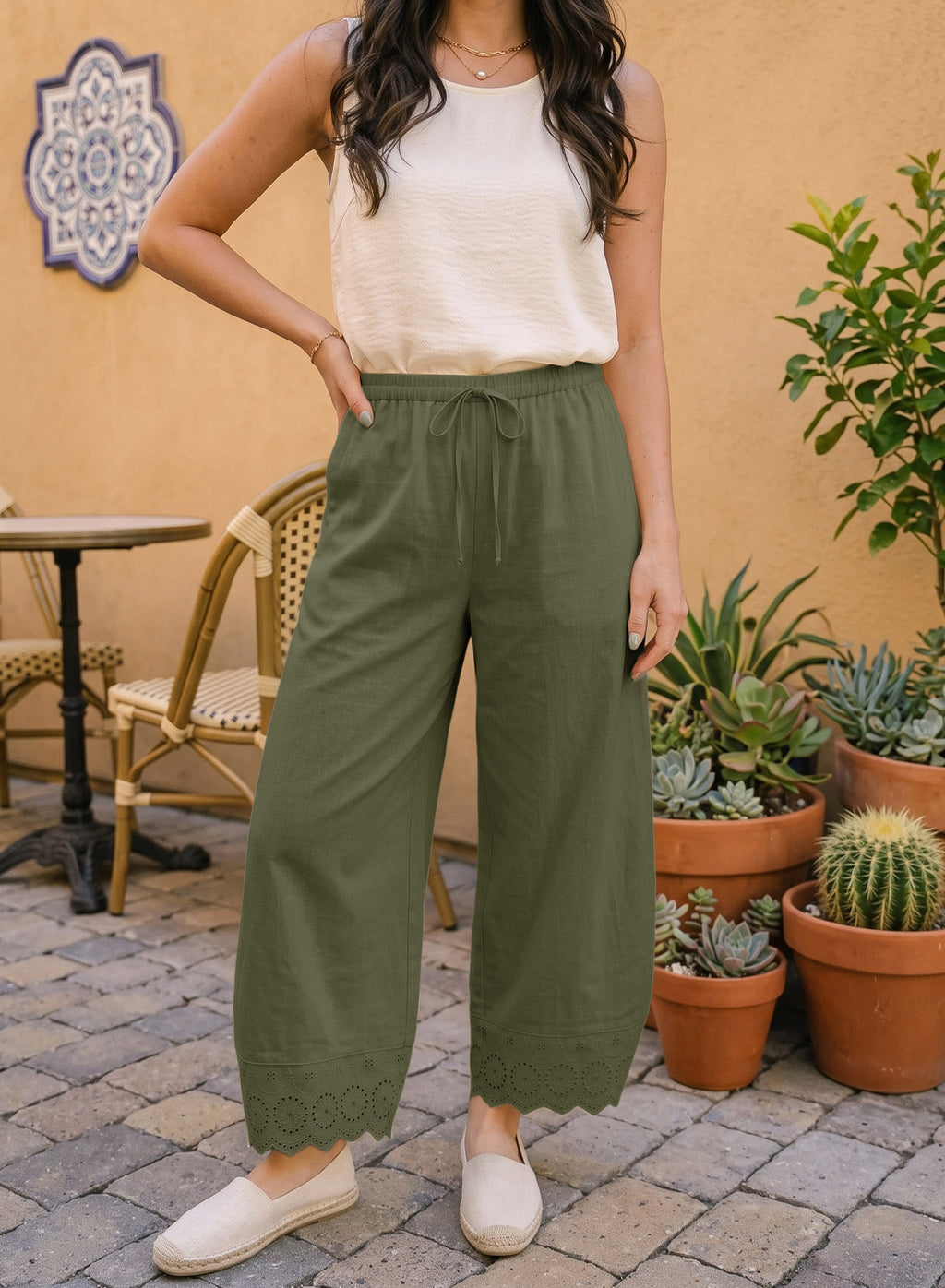 Dokotoo Cotton Harem Pants Women Wide Leg Flowy Casual Palazzo Trousers