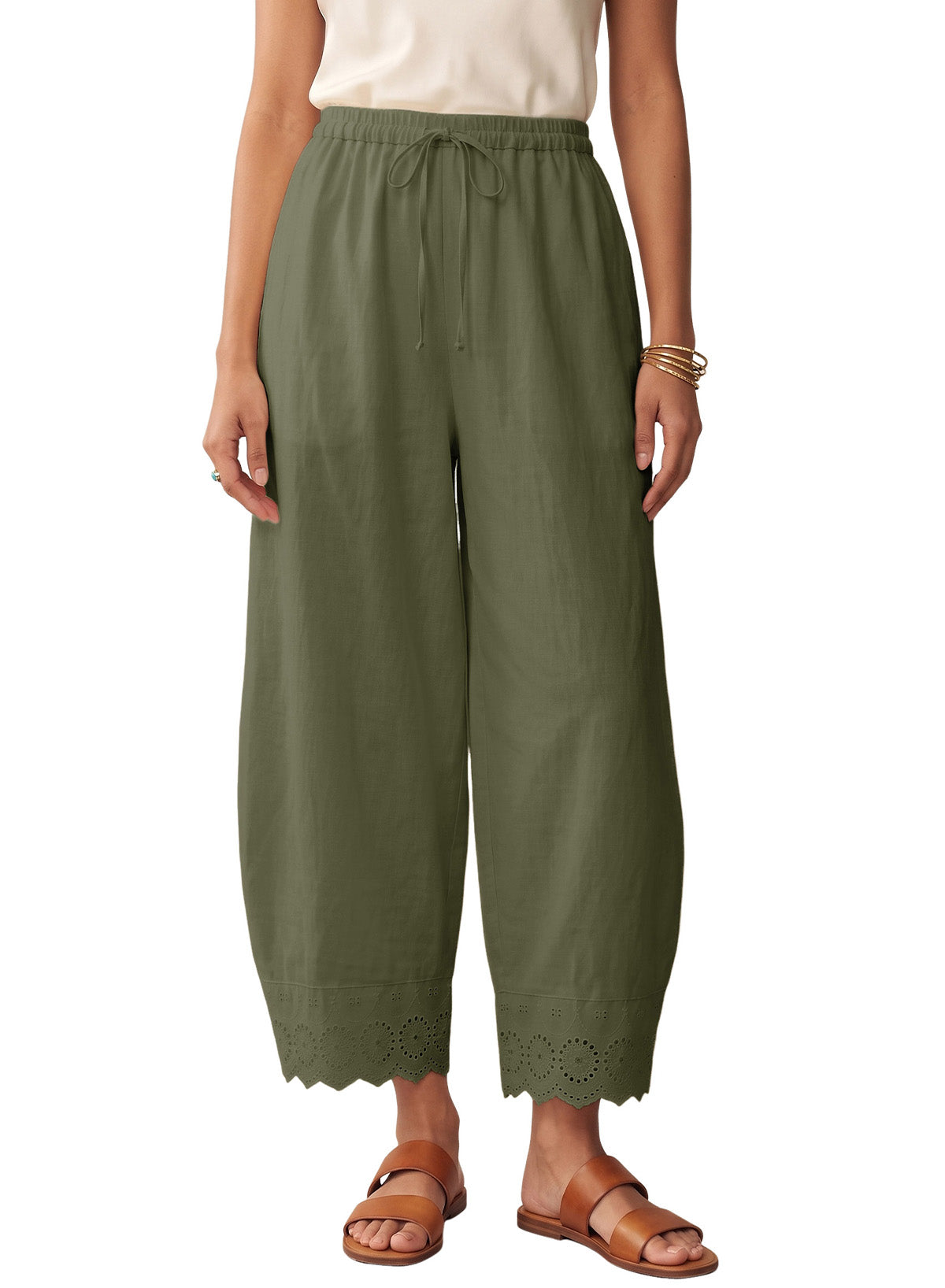 Dokotoo Cotton Harem Pants Women Wide Leg Flowy Casual Palazzo Trousers