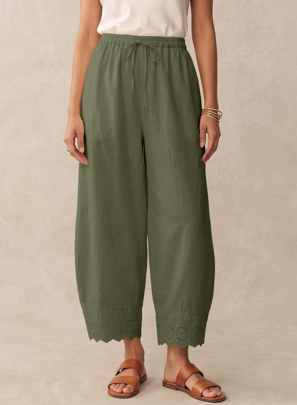 Dokotoo Cotton Harem Pants Women Wide Leg Flowy Casual Palazzo Trousers
