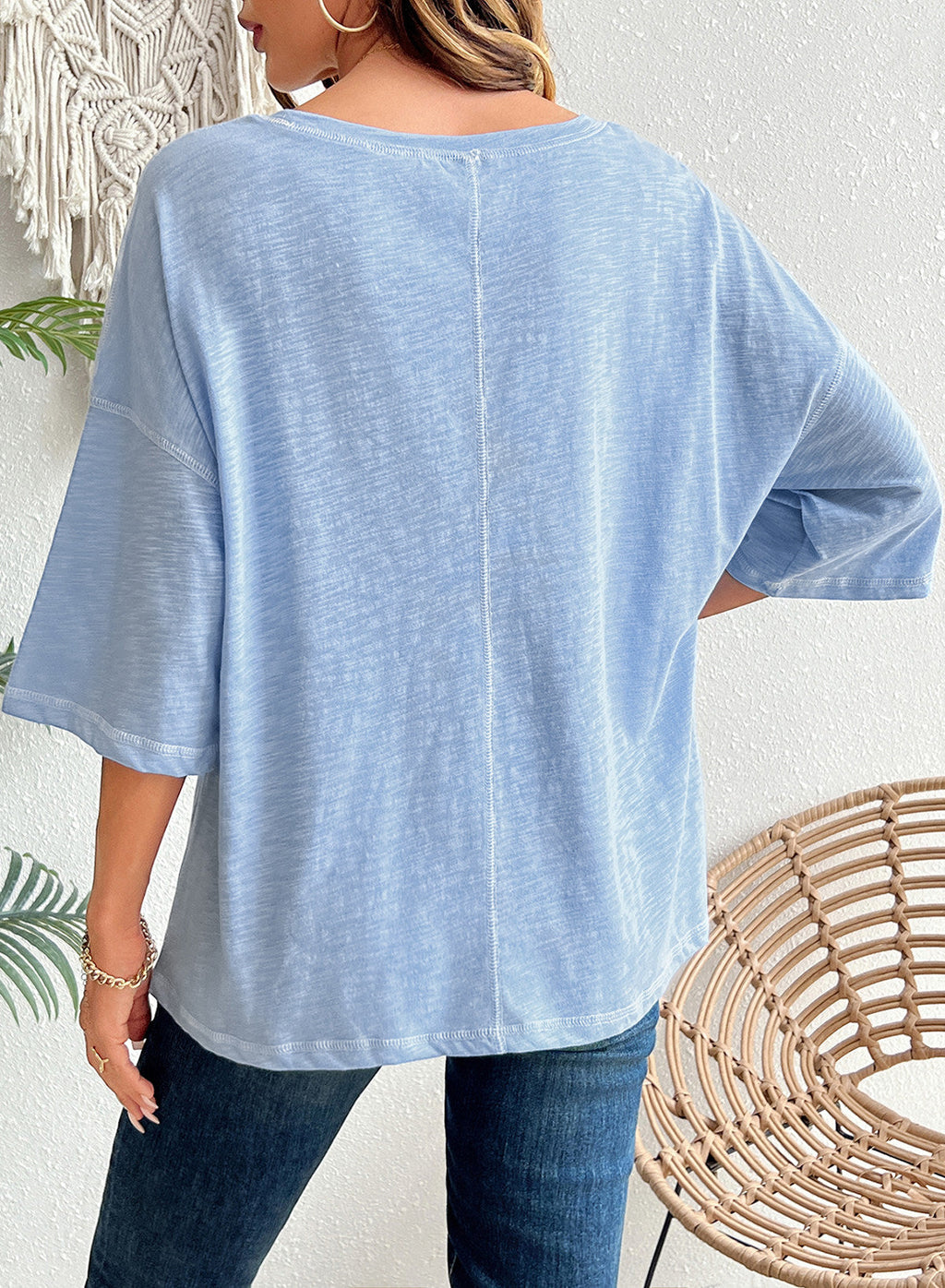 Dokotoo 3/4 Sleeve Tops for Women Loose Fit Shirts Crewneck Summer Outfits