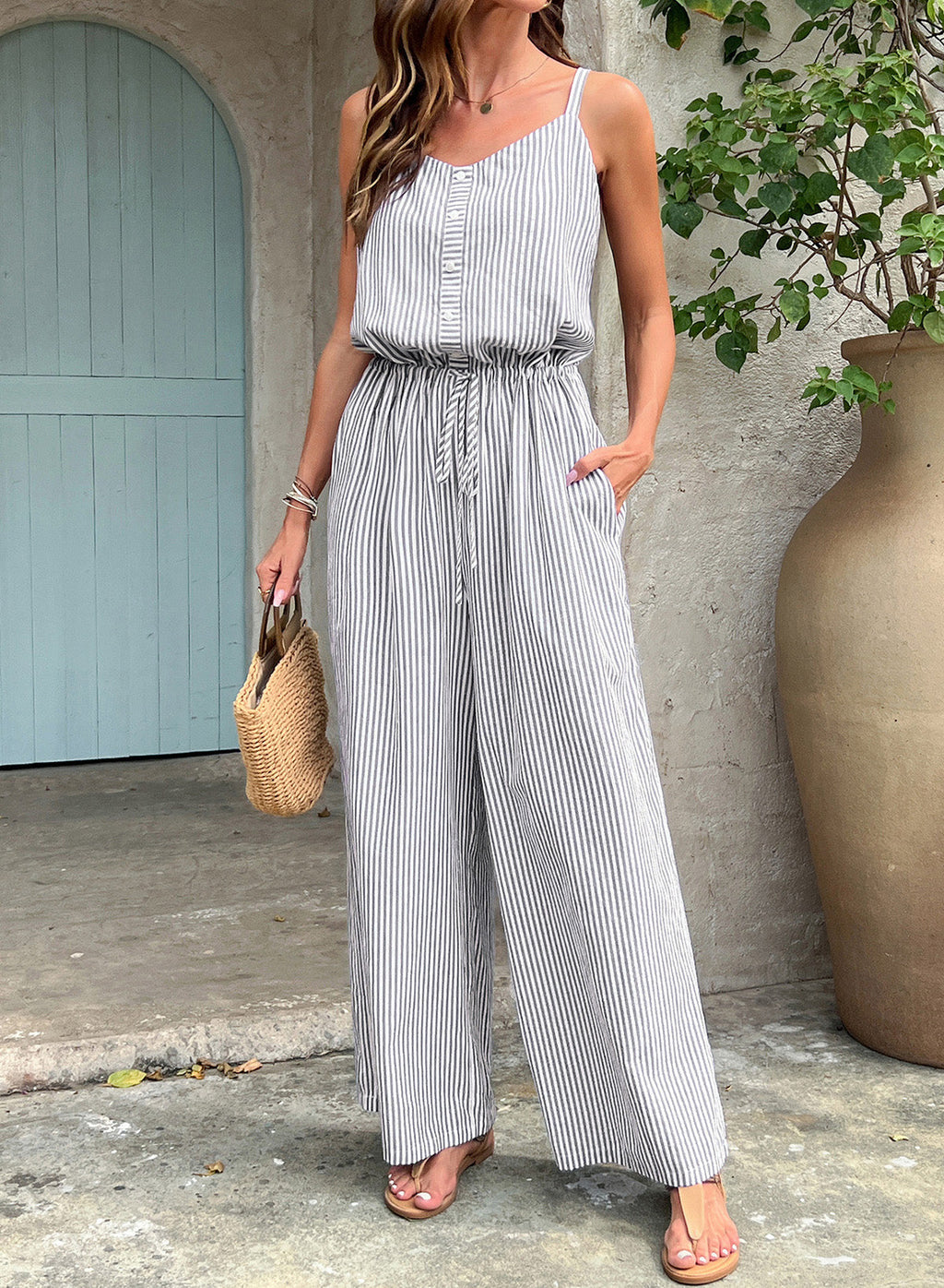 Dokotoo Women's Striped Sleeveless Jumpsuit Summer Rompers