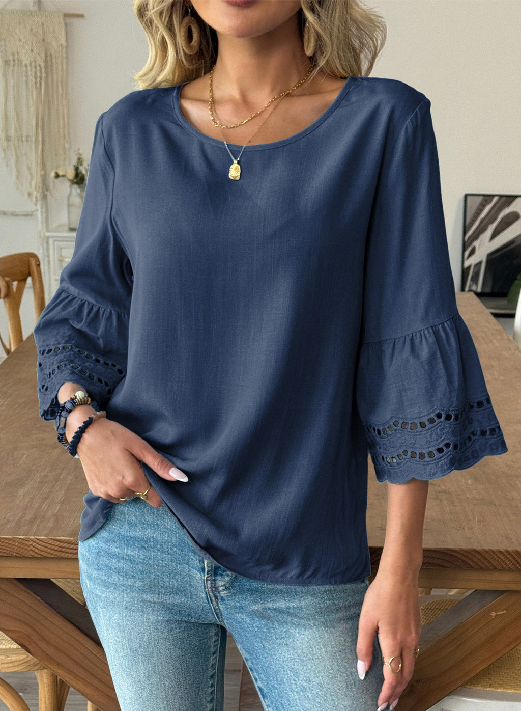 Dokotoo Womens Half Sleeve Hollow Out Ruffle Shirts 2026 Fall Tops Blouses