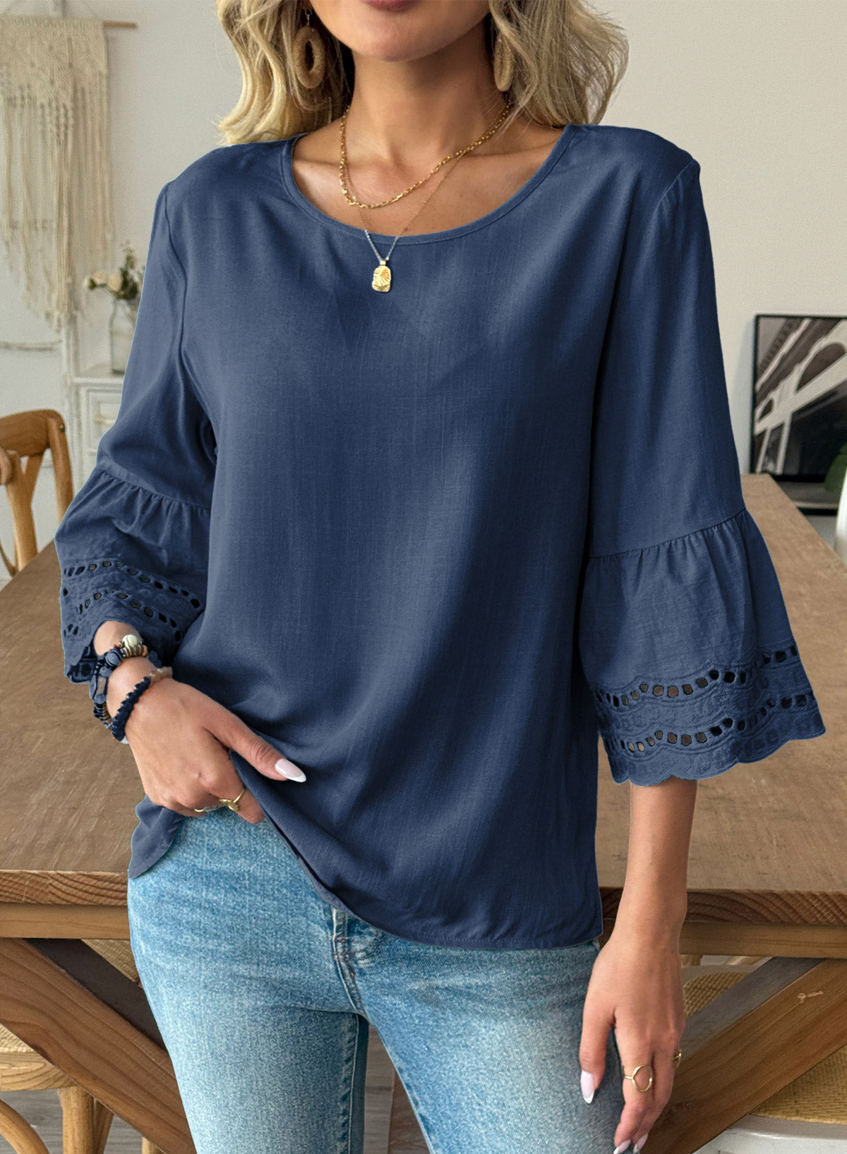 Dokotoo Womens Half Sleeve Hollow Out Ruffle Shirts 2026 Fall Tops Blouses