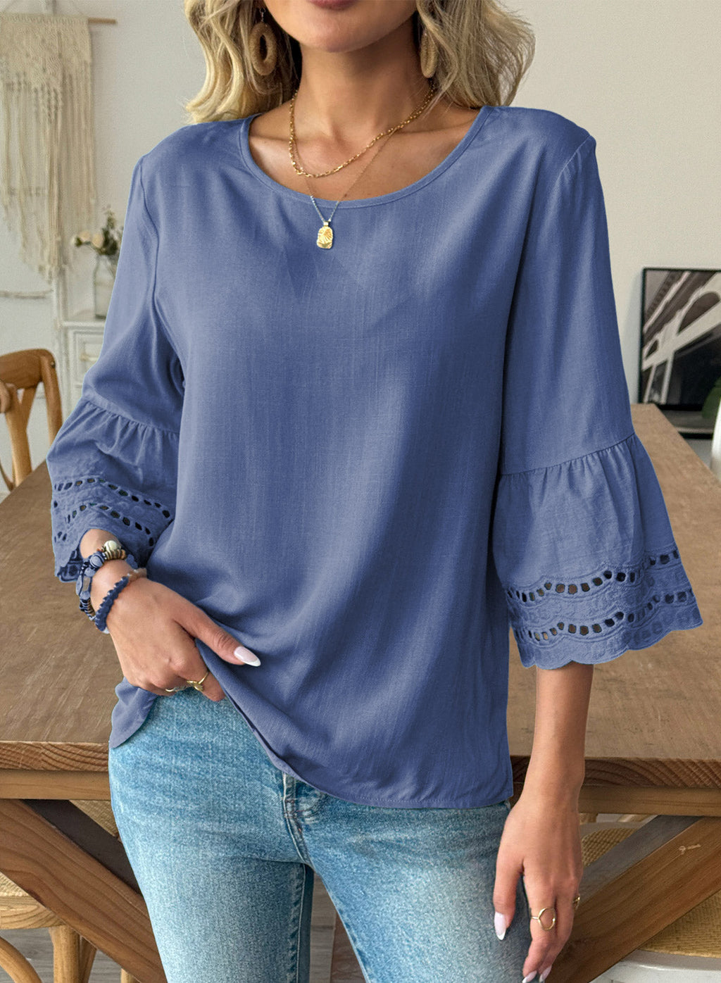 Dokotoo Womens Half Sleeve Hollow Out Ruffle Shirts 2026 Fall Tops Blouses