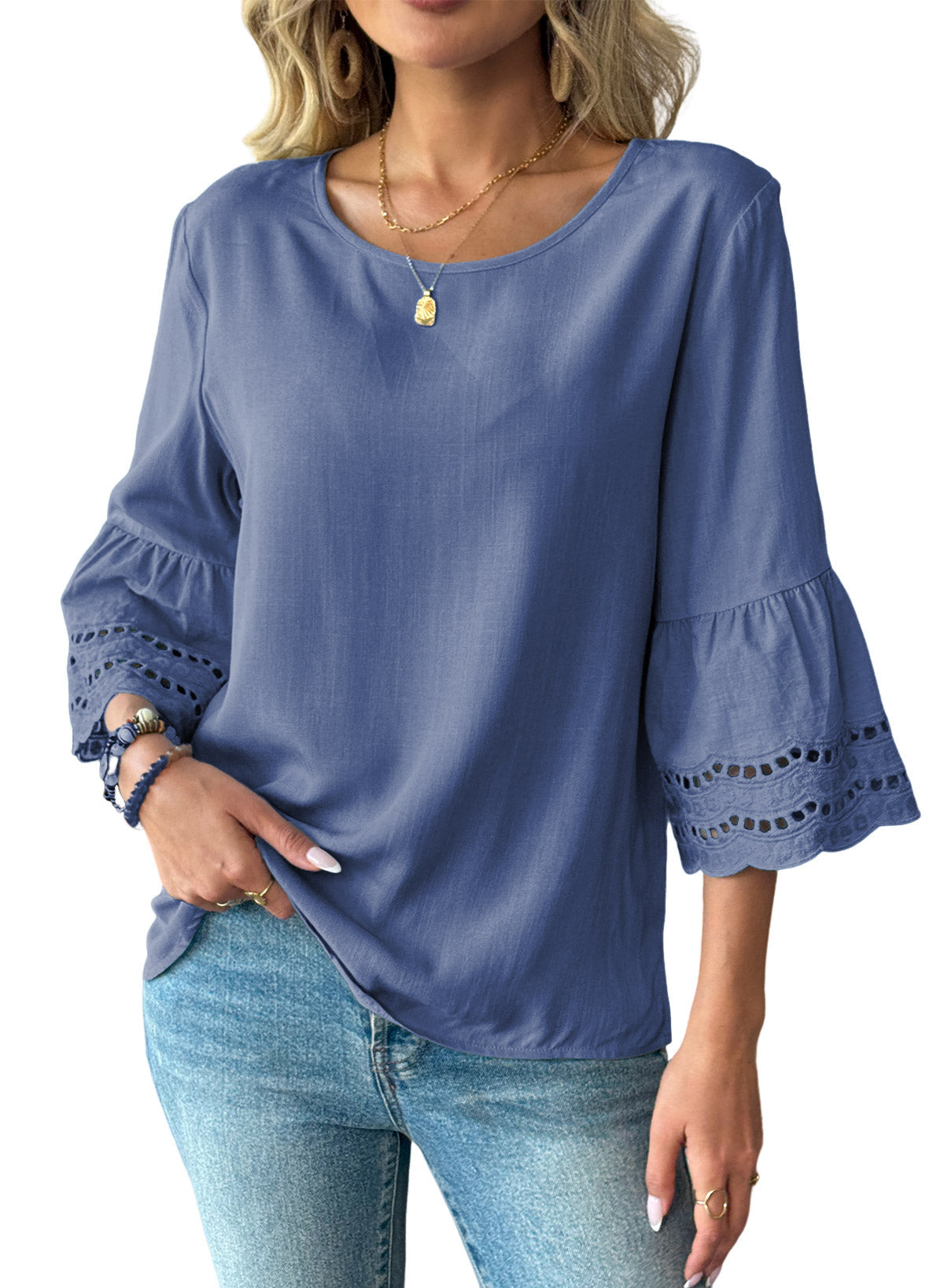 Dokotoo Womens Half Sleeve Hollow Out Ruffle Shirts 2026 Fall Tops Blouses