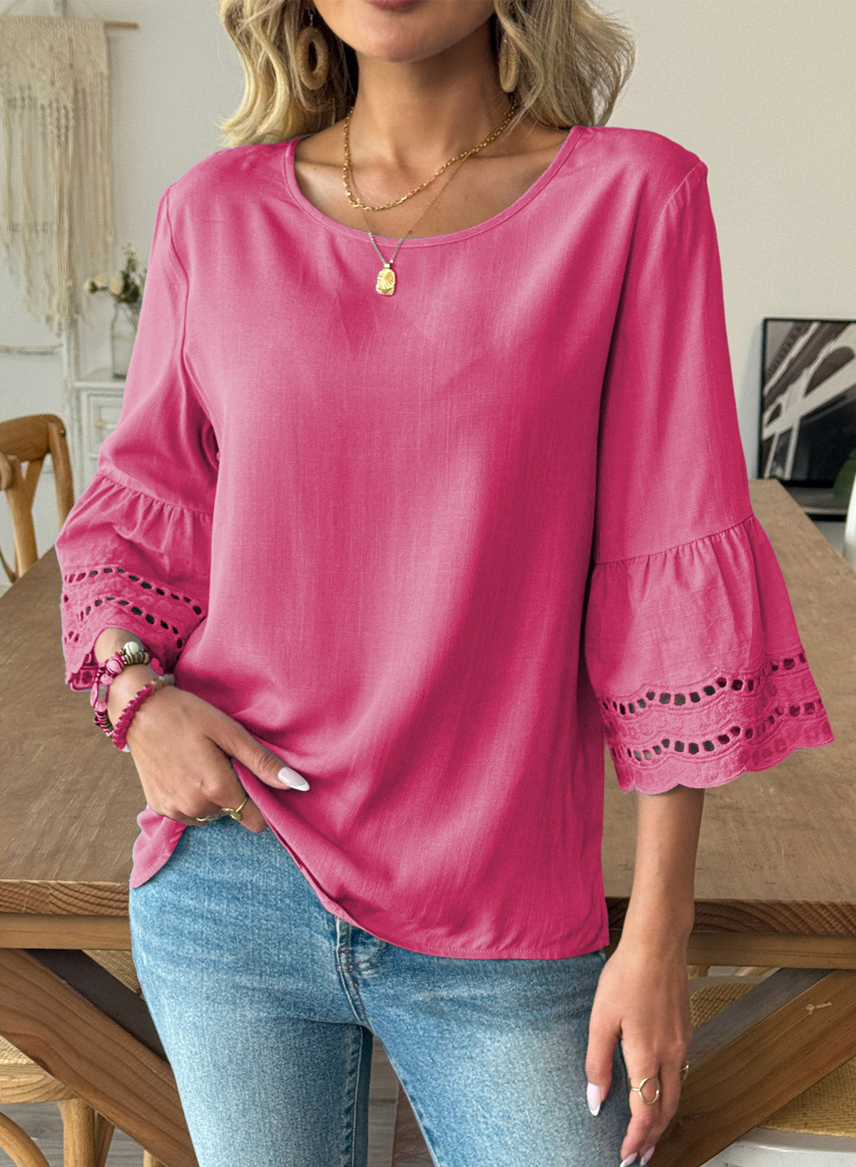 Dokotoo Womens Half Sleeve Hollow Out Ruffle Shirts 2026 Fall Tops Blouses