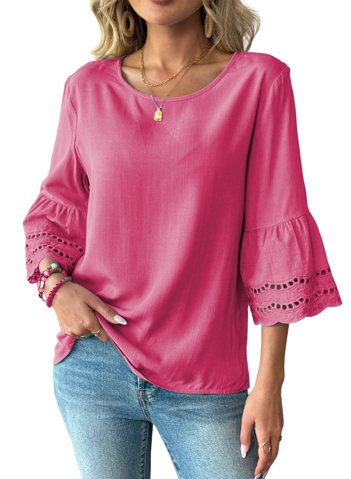 Dokotoo Womens Half Sleeve Hollow Out Ruffle Shirts 2026 Fall Tops Blouses
