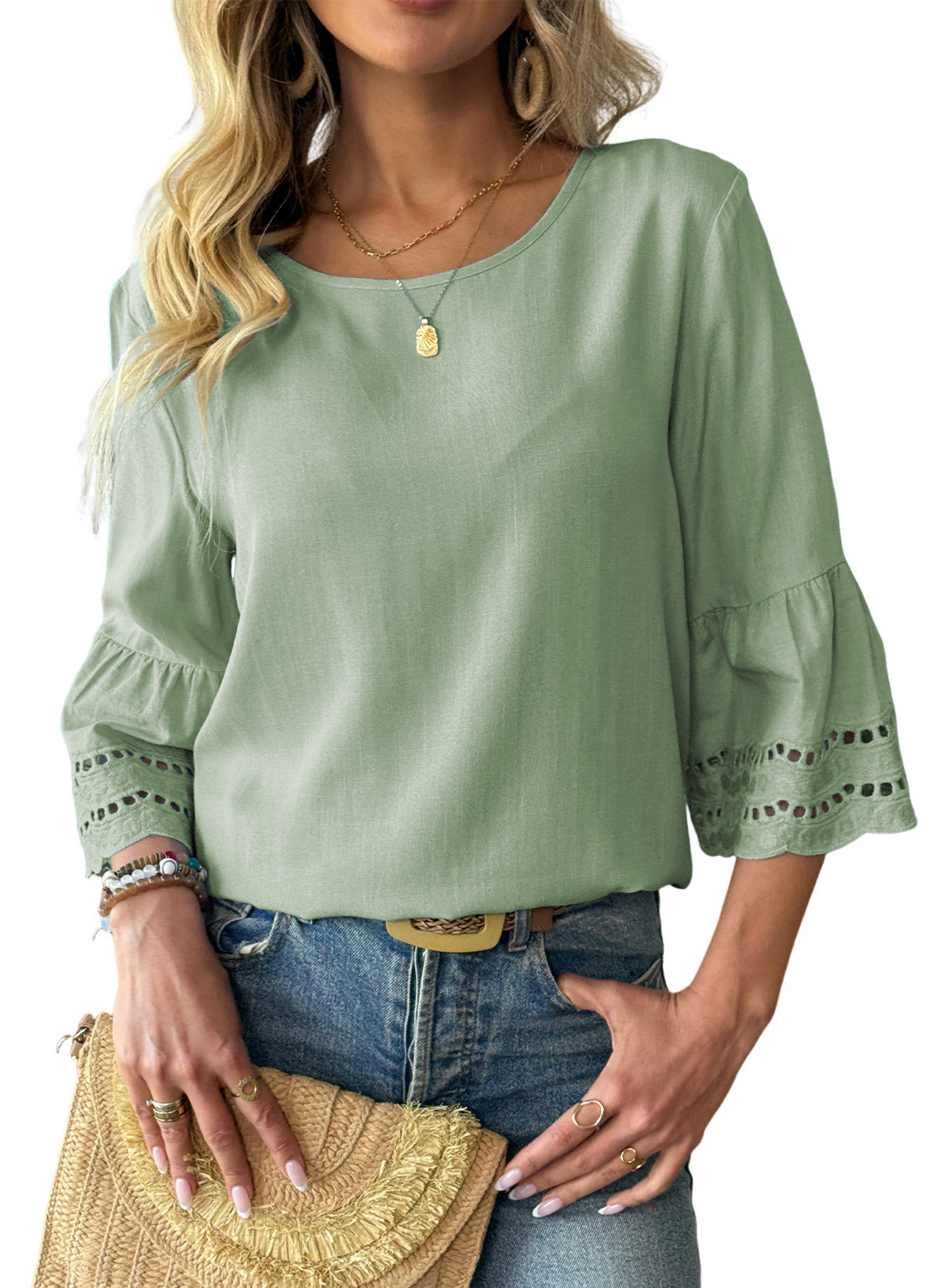 Dokotoo Womens Half Sleeve Hollow Out Ruffle Shirts 2026 Fall Tops Blouses