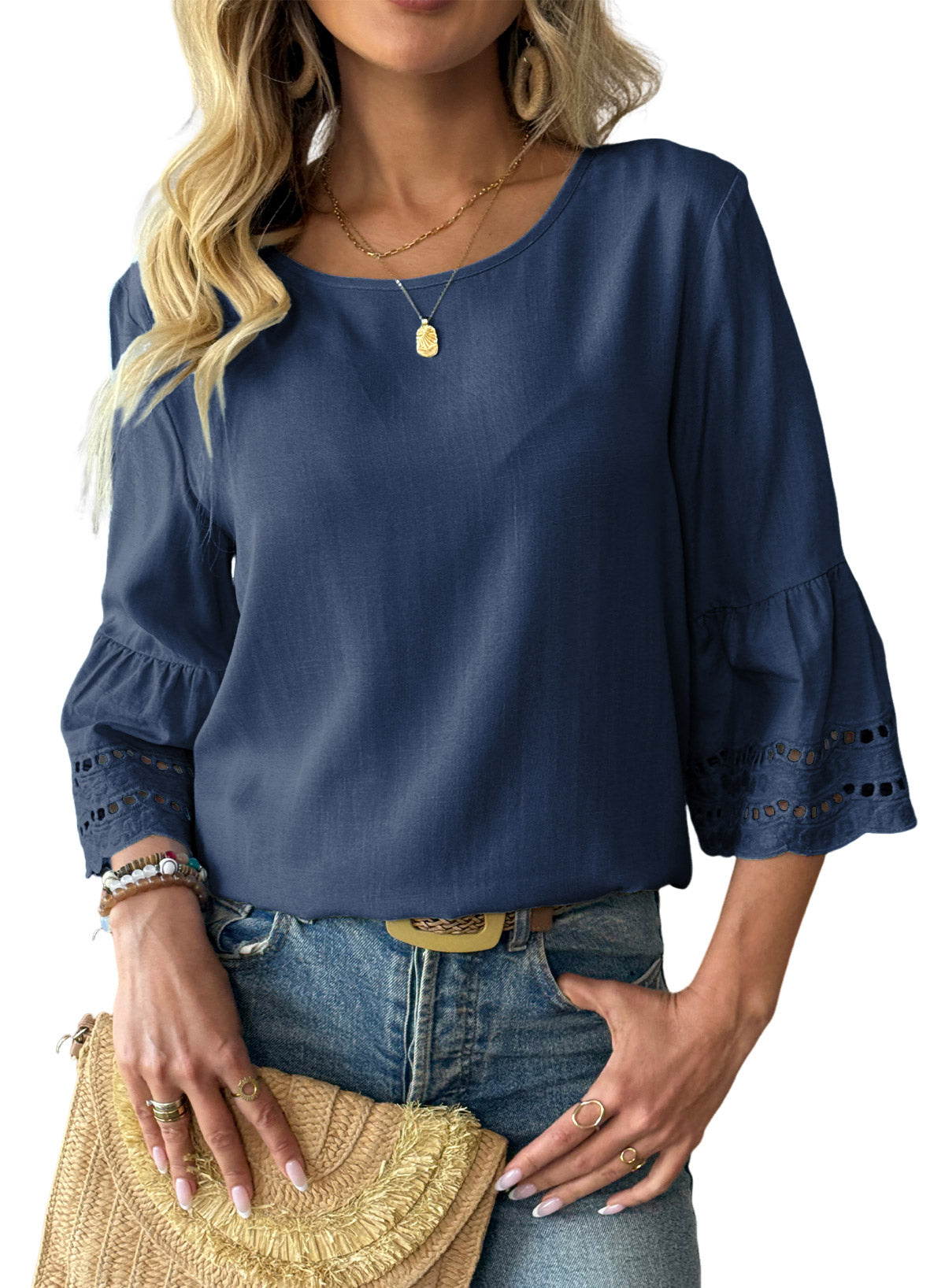 Dokotoo Womens Half Sleeve Hollow Out Ruffle Shirts 2026 Fall Tops Blouses