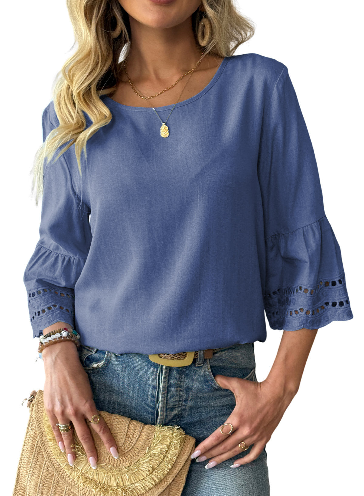 Dokotoo Womens Half Sleeve Hollow Out Ruffle Shirts 2026 Fall Tops Blouses