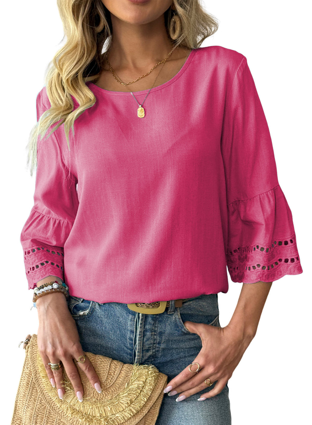 Dokotoo Womens Half Sleeve Hollow Out Ruffle Shirts 2026 Fall Tops Blouses