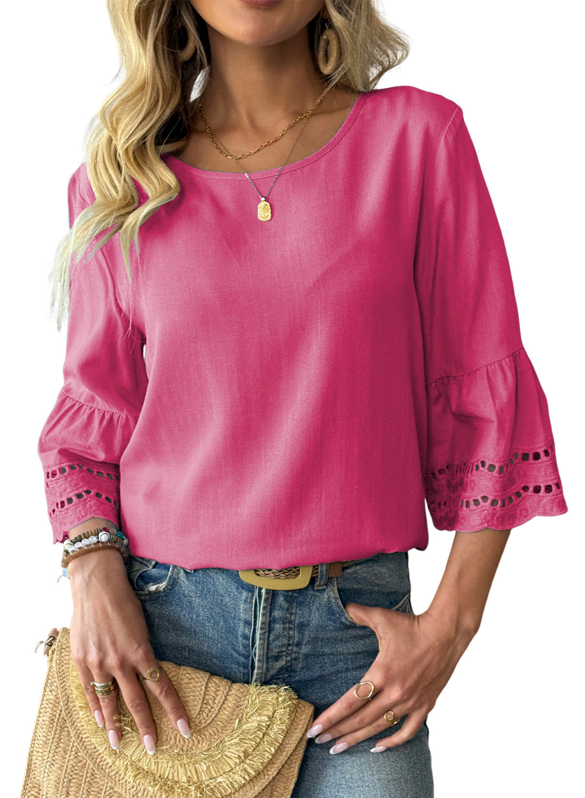 Dokotoo Womens Half Sleeve Hollow Out Ruffle Shirts 2026 Fall Tops Blouses