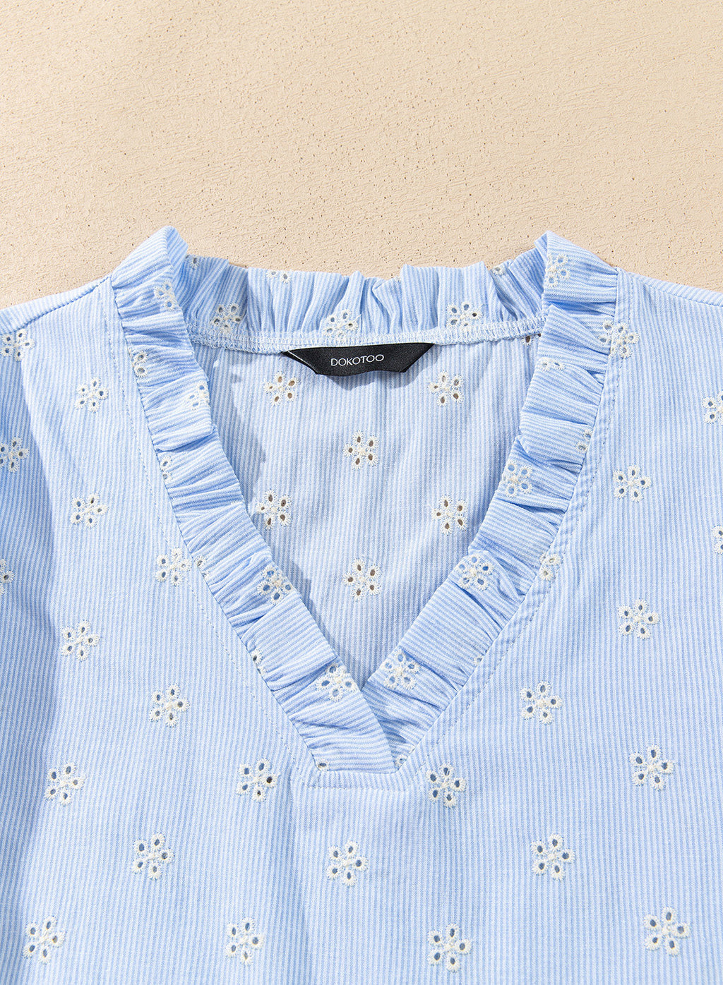 Dokotoo Women's Blouses Ruffle Puff Sleeve Boho Eyelet Dressy Casual Shirts