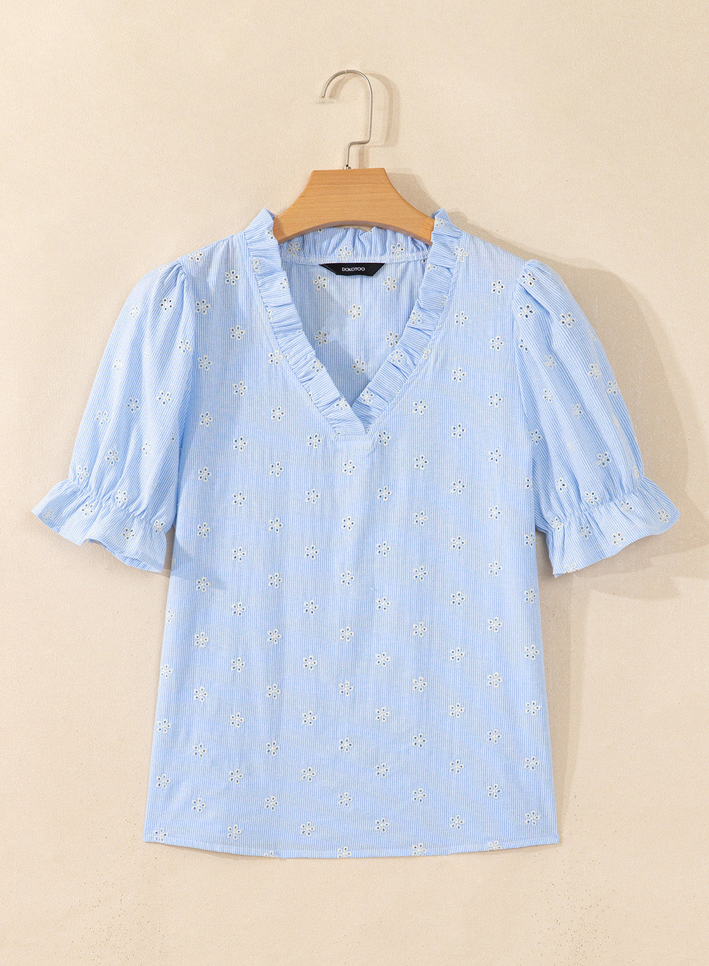Dokotoo Women's Blouses Ruffle Puff Sleeve Boho Eyelet Dressy Casual Shirts