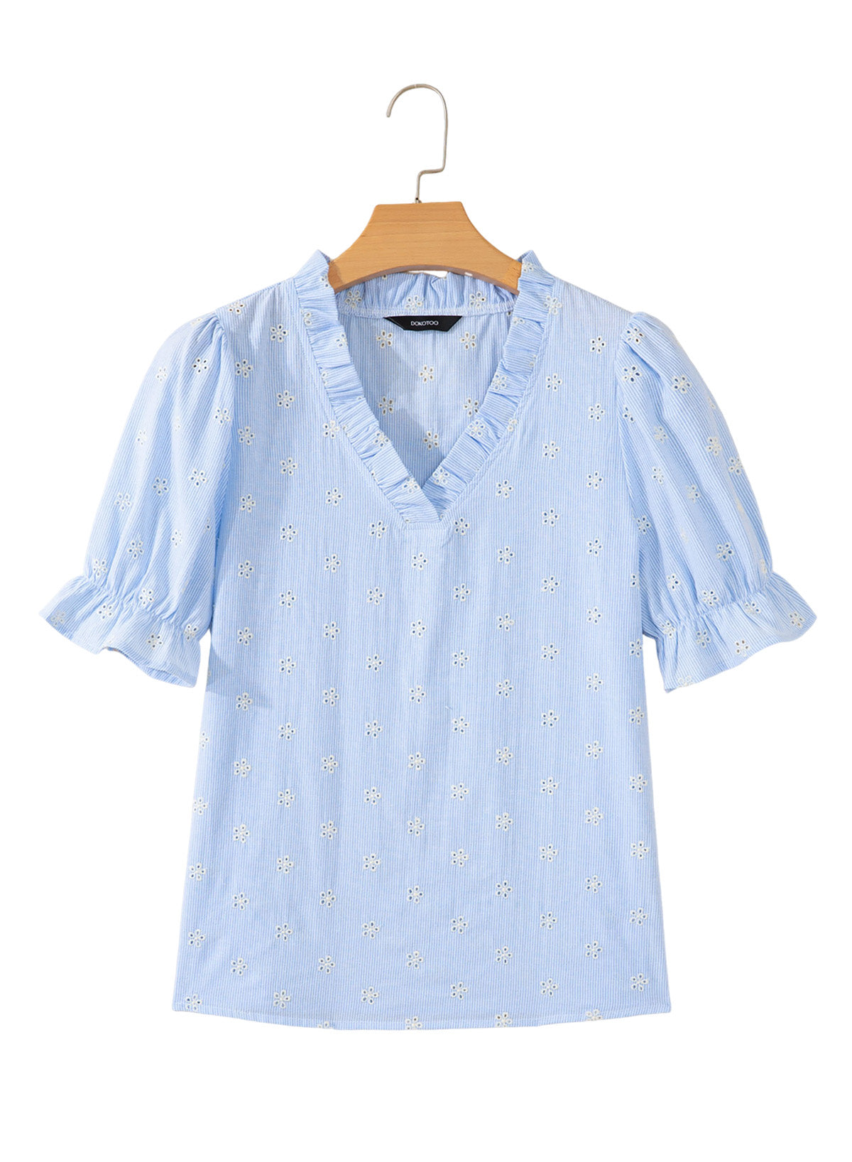 Dokotoo Women's Blouses Ruffle Puff Sleeve Boho Eyelet Dressy Casual Shirts