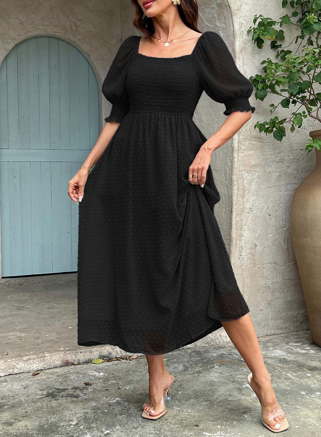 Dokotoo Womens Formal Dresses 2026 Summer Swiss Dot Maxi Dress