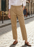 DOKOTOO Women's Linen Drawstring Waist Pants, Beige Elastic Waist Casual Tapered Trousers with Pockets, Summer Breathable Daily Wear