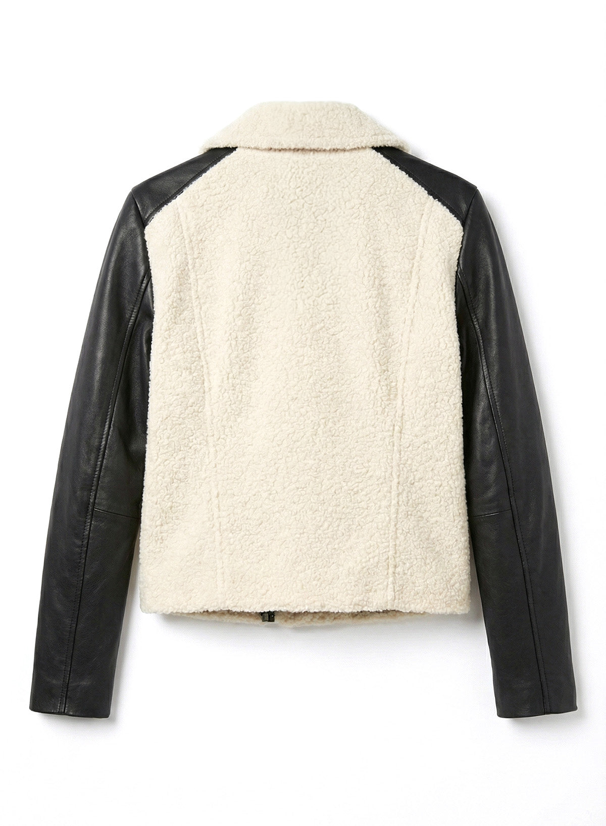 DOKOTOO Women's Sherpa Fleece Moto Jacket with Faux Leather Sleeves, Asymmetrical Zip Biker Coat, Casual Winter Outerwear
