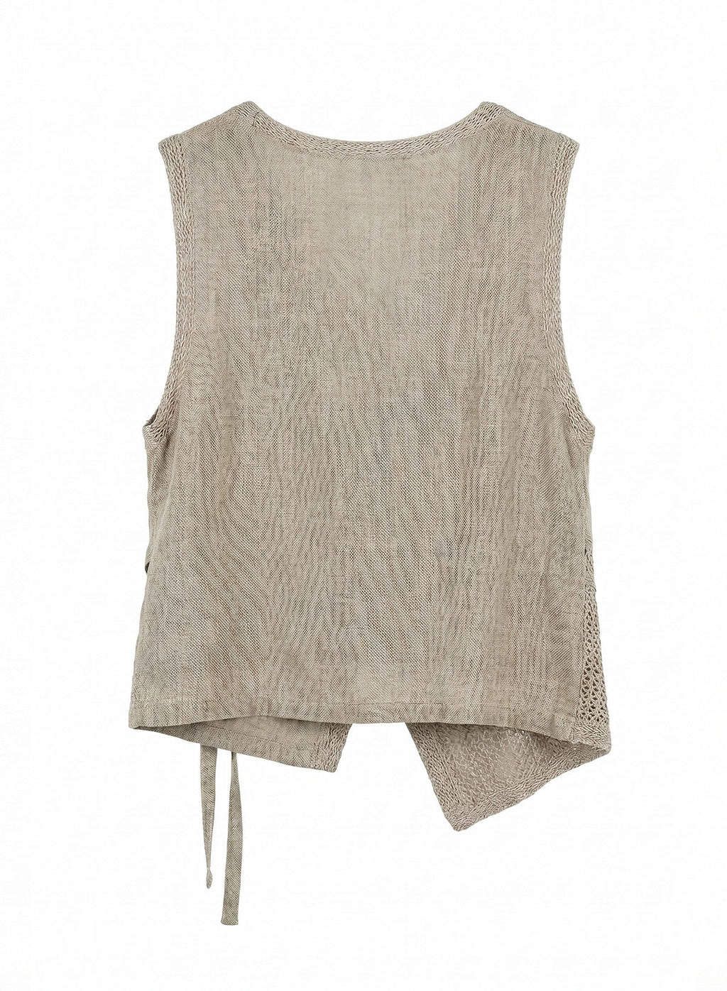 DOKOTOO Women's Linen Crochet Patchwork Vest, V Neck Button Down Sleeveless Waistcoat with Tie, Casual Boho Summer Top