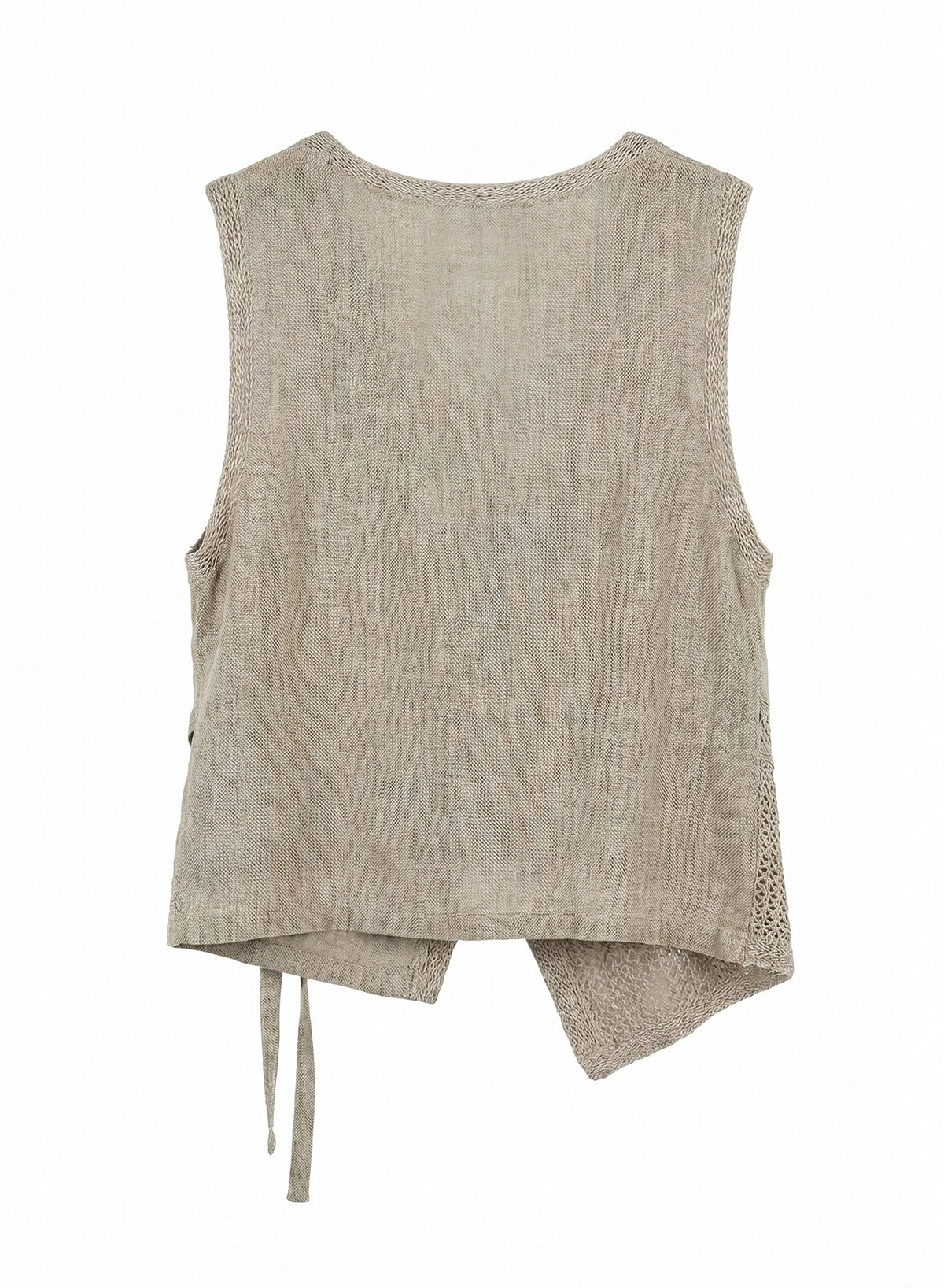 DOKOTOO Women's Linen Crochet Patchwork Vest, V Neck Button Down Sleeveless Waistcoat with Tie, Casual Boho Summer Top