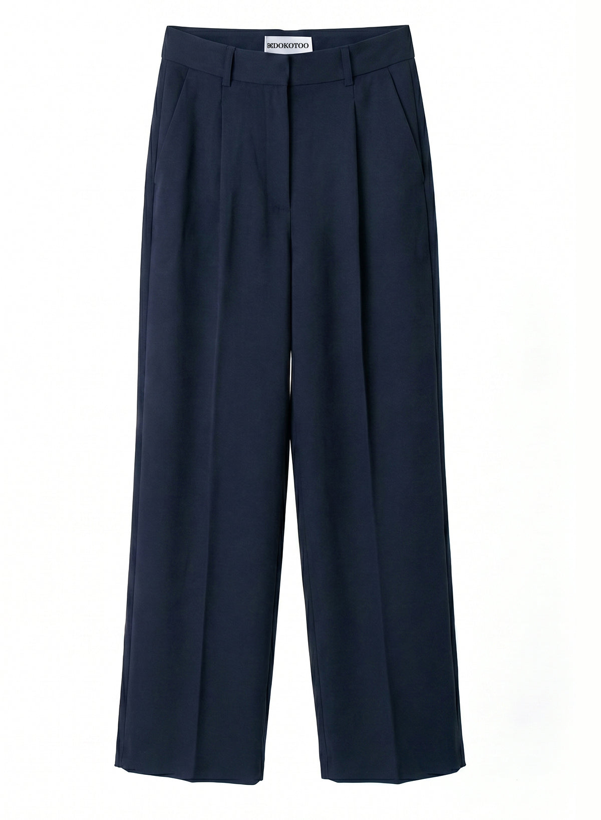 DOKOTOO Women's High Waisted Wide Leg Dress Pants, Navy Blue Pleated Straight Leg Trousers with Pockets, Business Casual Work Office Pants