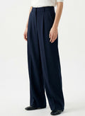 DOKOTOO Women's High Waisted Wide Leg Dress Pants, Navy Blue Pleated Straight Leg Trousers with Pockets, Business Casual Work Office Pants