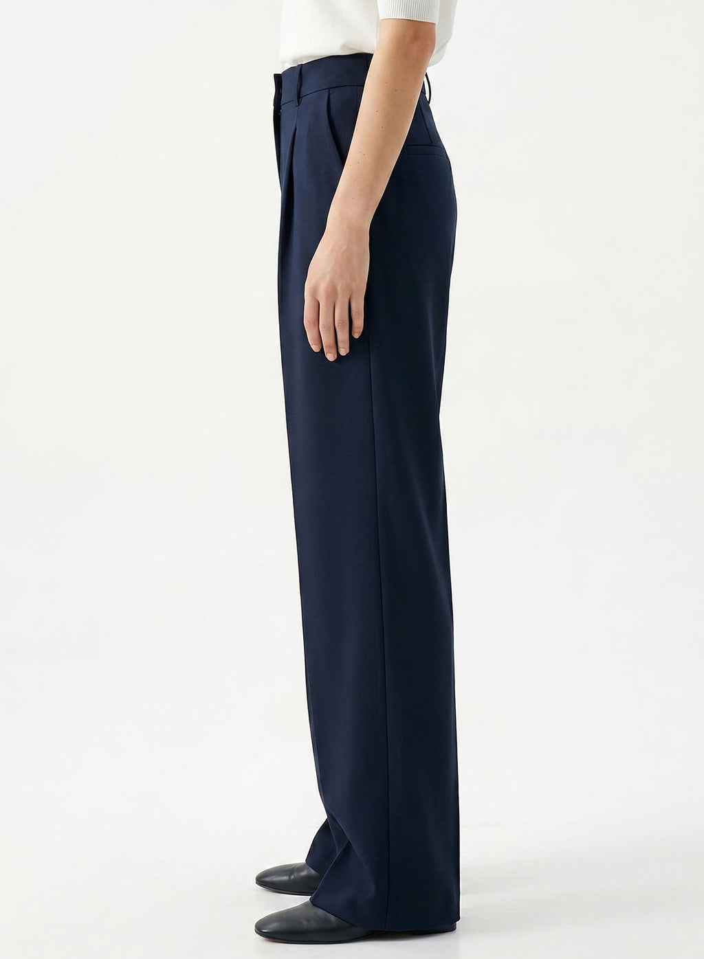 DOKOTOO Women's High Waisted Wide Leg Dress Pants, Navy Blue Pleated Straight Leg Trousers with Pockets, Business Casual Work Office Pants