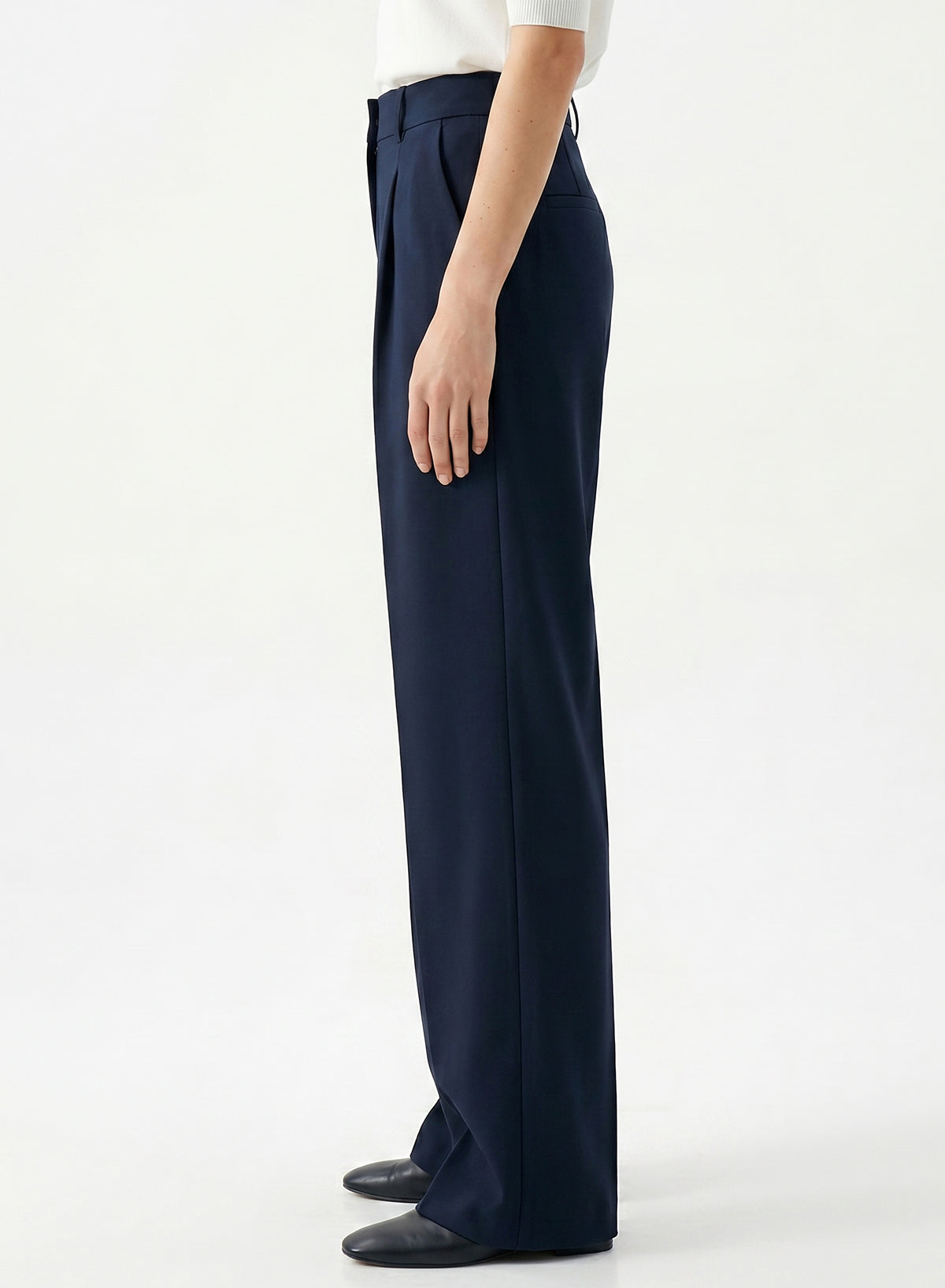 DOKOTOO Women's High Waisted Wide Leg Dress Pants, Navy Blue Pleated Straight Leg Trousers with Pockets, Business Casual Work Office Pants