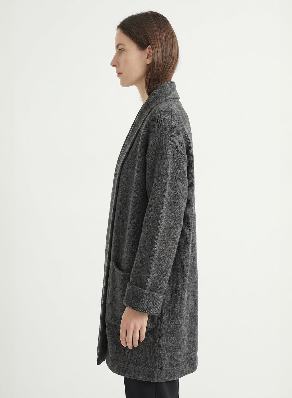 DOKOTOO Women's Dark Gray Shawl Collar Open Front Coatigan, Chunky Knit Long Cardigan Coat with Pockets, Casual Warm Fall Winter Outerwear