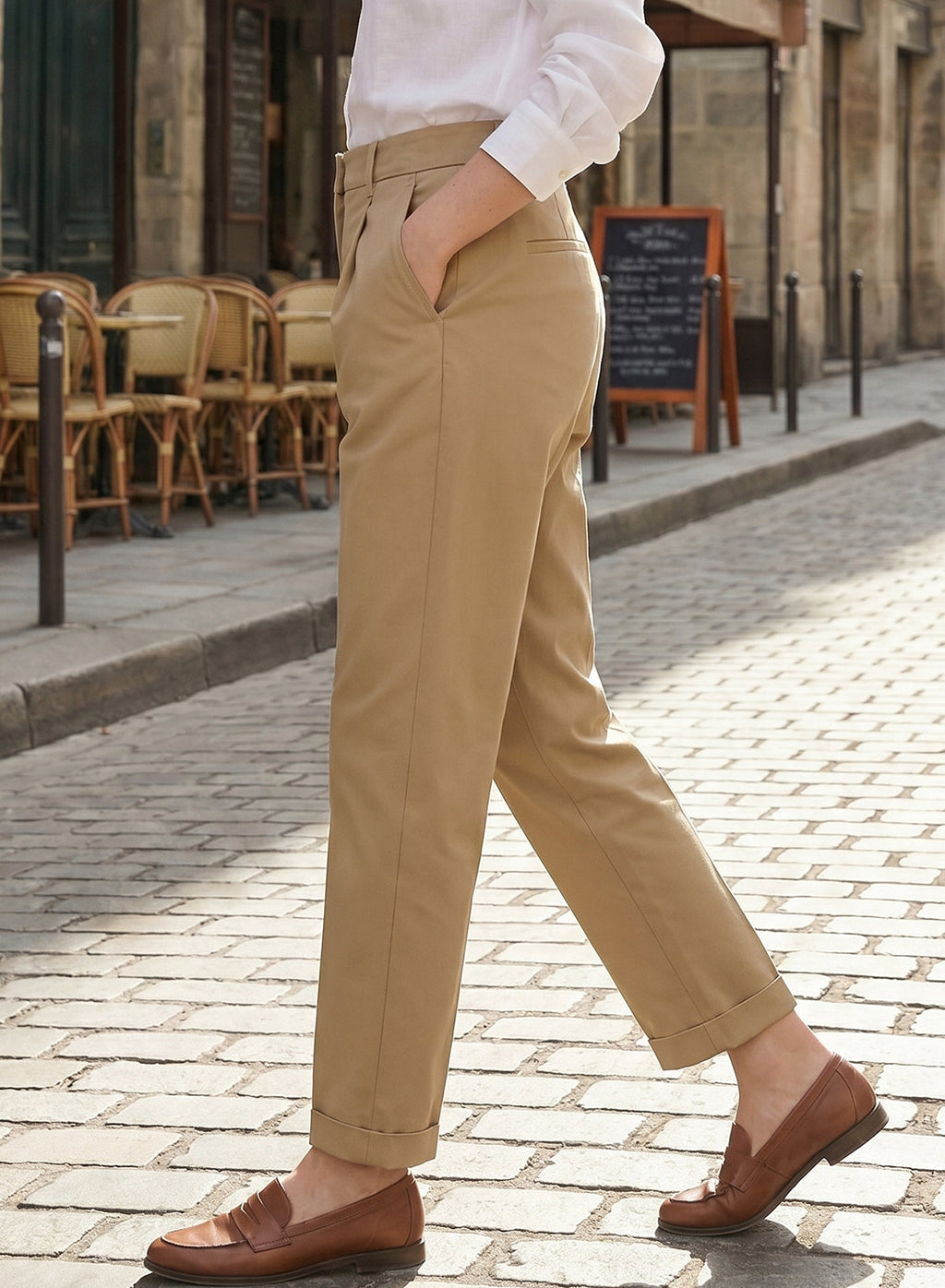 DOKOTOO Women's Linen Drawstring Waist Pants, Beige Elastic Waist Casual Tapered Trousers with Pockets, Summer Breathable Daily Wear