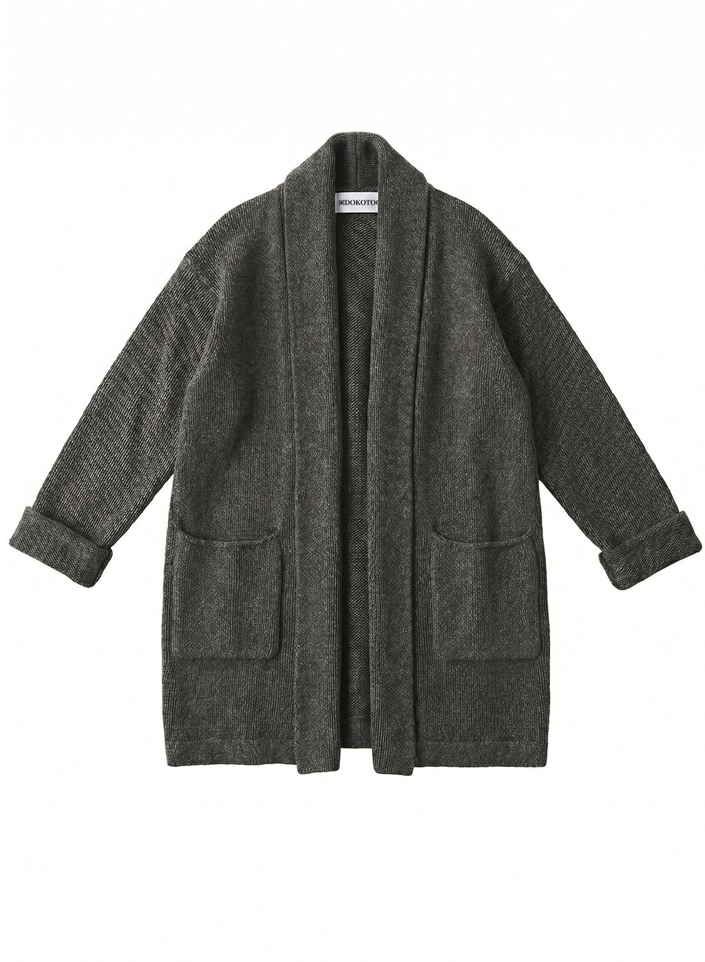 DOKOTOO Women's Dark Gray Shawl Collar Open Front Coatigan, Chunky Knit Long Cardigan Coat with Pockets, Casual Warm Fall Winter Outerwear