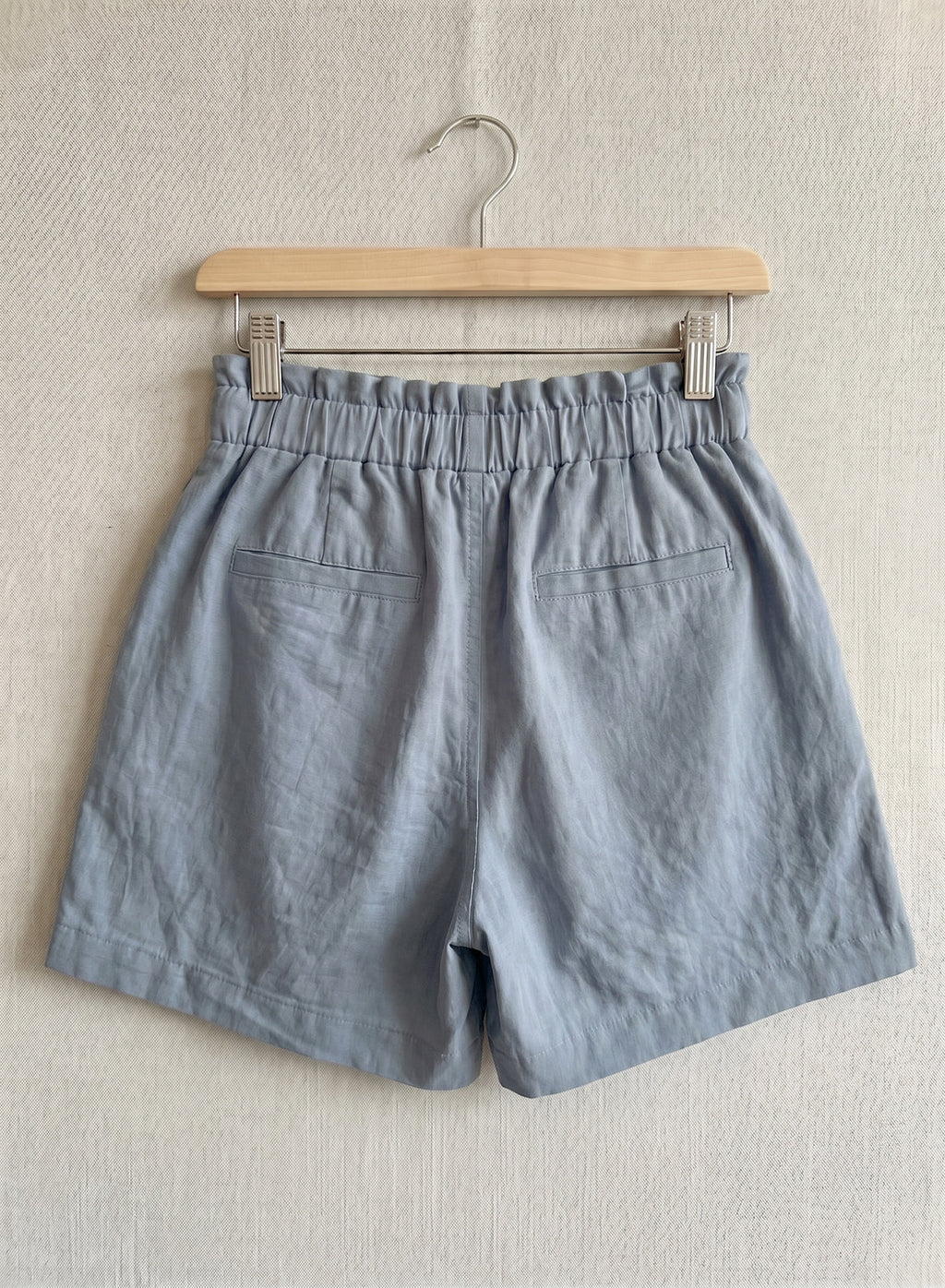 DOKOTOO Women's Dusty Blue Paperbag Waist Linen Shorts, Drawstring High Waisted Casual Summer Shorts with Pockets