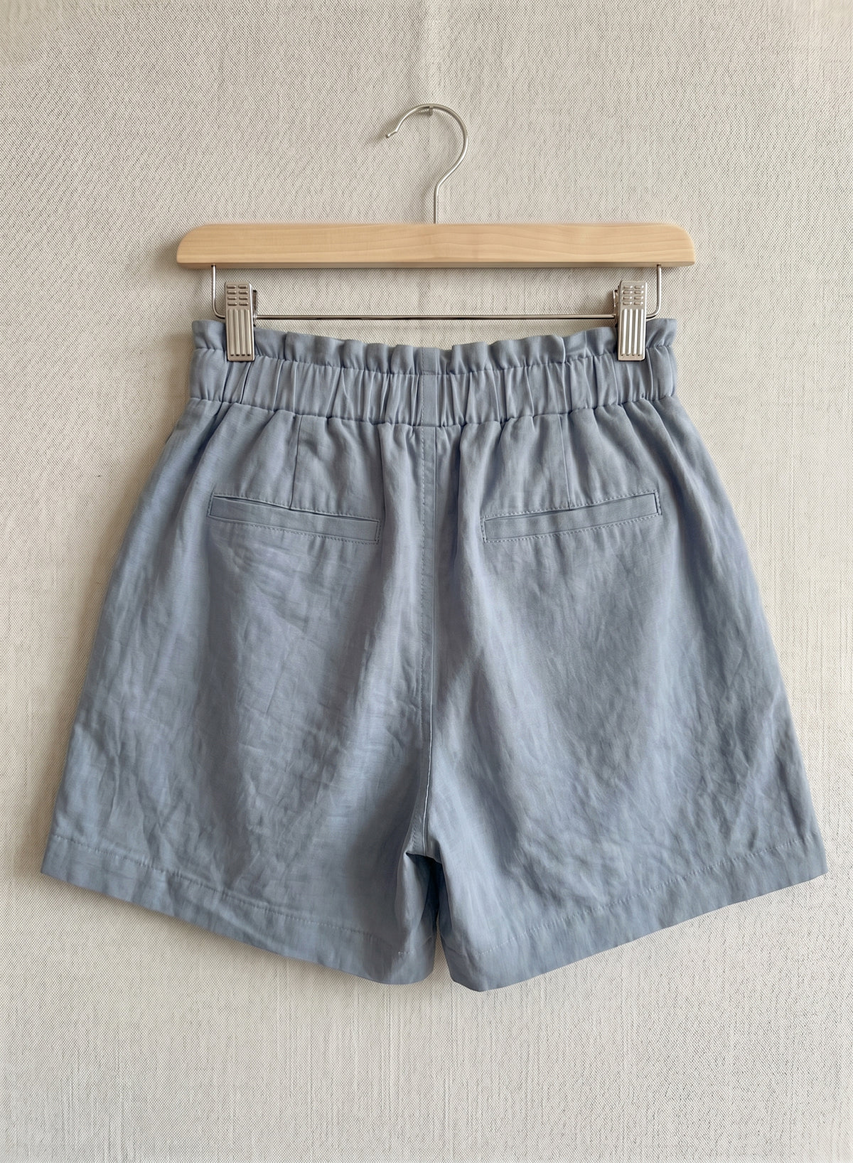 DOKOTOO Women's Dusty Blue Paperbag Waist Linen Shorts, Drawstring High Waisted Casual Summer Shorts with Pockets