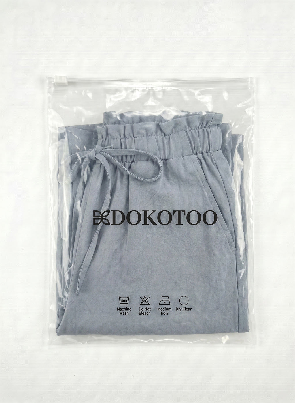 DOKOTOO Women's Dusty Blue Paperbag Waist Linen Shorts, Drawstring High Waisted Casual Summer Shorts with Pockets