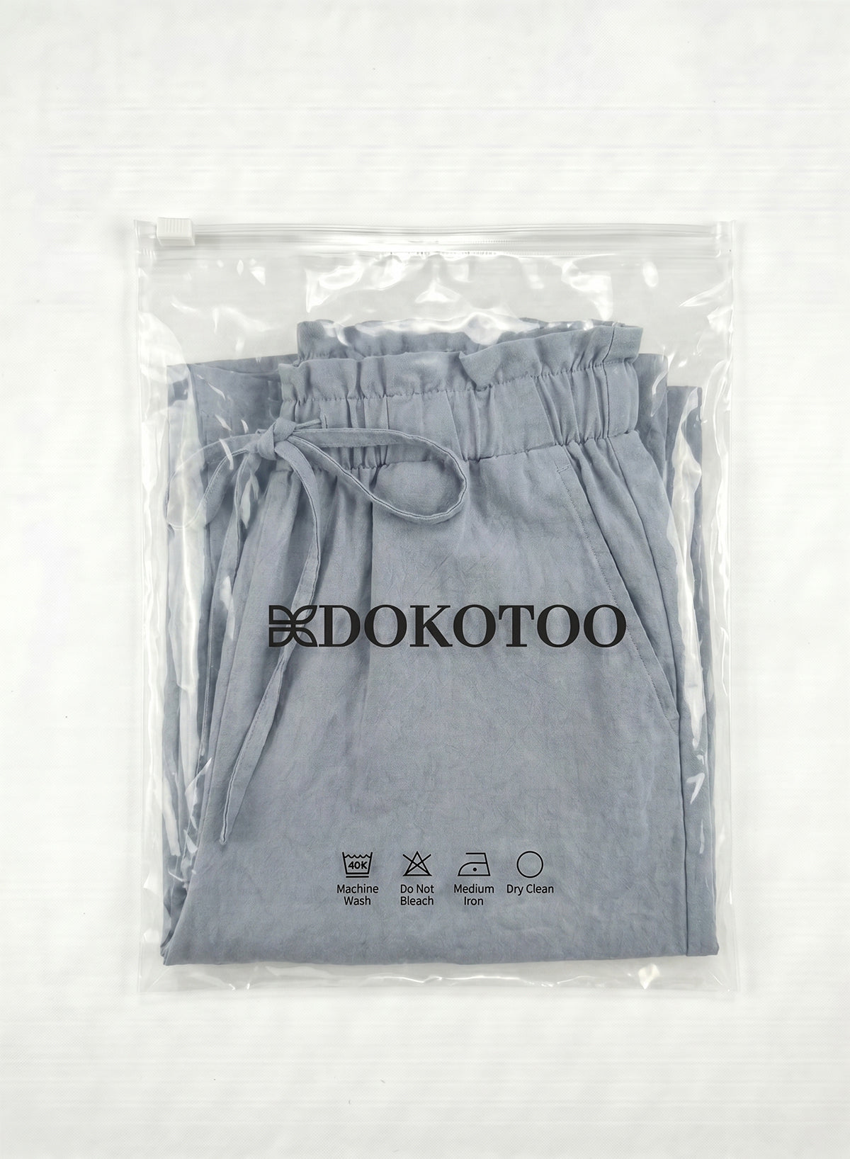 DOKOTOO Women's Dusty Blue Paperbag Waist Linen Shorts, Drawstring High Waisted Casual Summer Shorts with Pockets